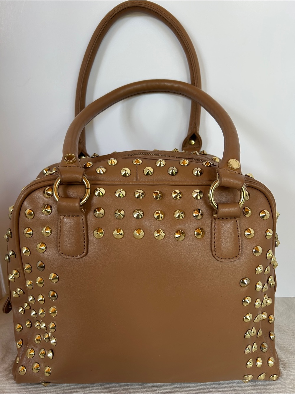 Steve Madden Studded Tan Leather Satchel Handbag